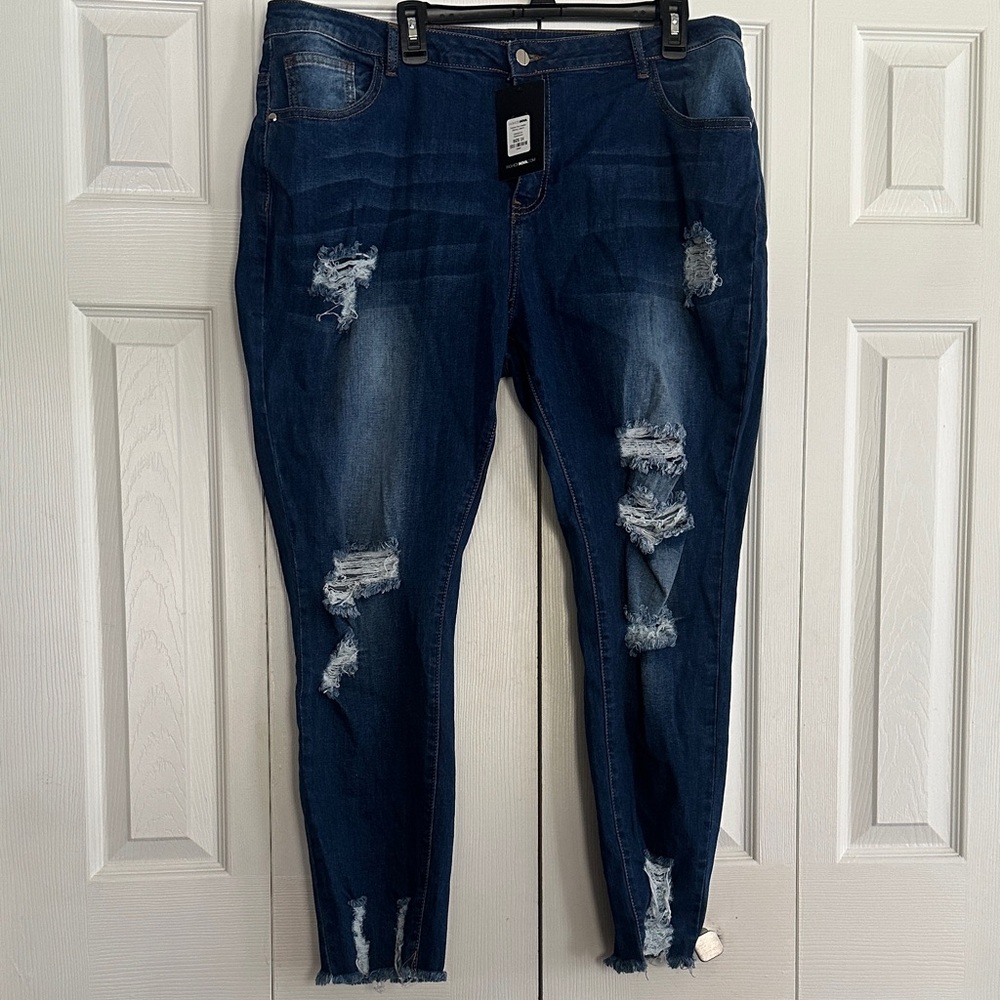 Fashion Nova Dark Blue Ripped Skinny Jeans